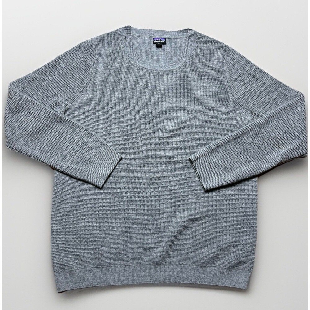 Patagonia Merino Wool Waffle Crew Neck Grey Pullover Sweater Women's Size XL